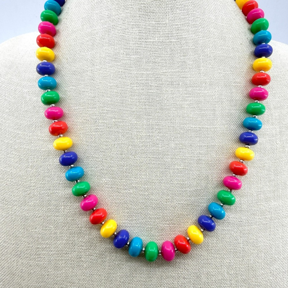 Rainbow Beaded Statement Necklace Fun Colorful Pride Festival Layering Gift Idea
